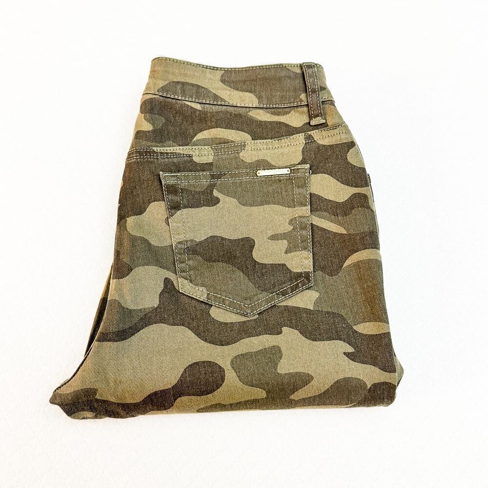 Chicos Black Label Camo Print Motorcycle Denim Midnight Moss Size 0 NWT